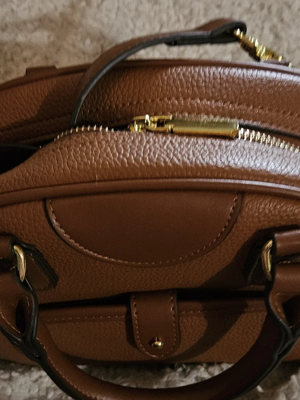 Structured Pebbled Leather Satchel in Chestnut Brown